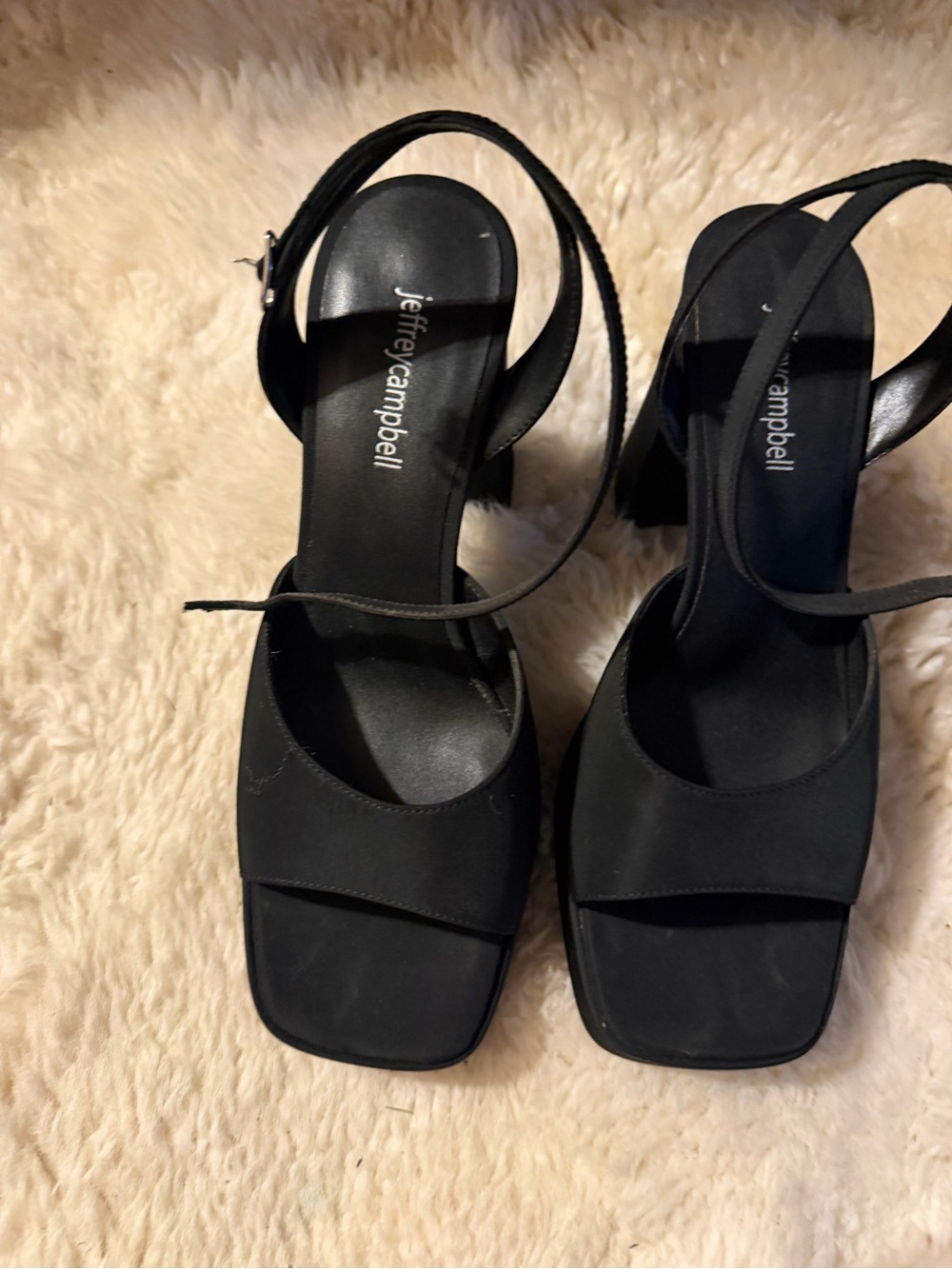 Jeffrey Campbell Black Square-Toe Block Heel Slingbacks